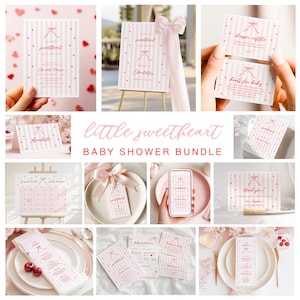 Little Sweetheart Baby Shower BUNDLE | Valentine's Pink Stripes + Bow Canva Printable Event Package