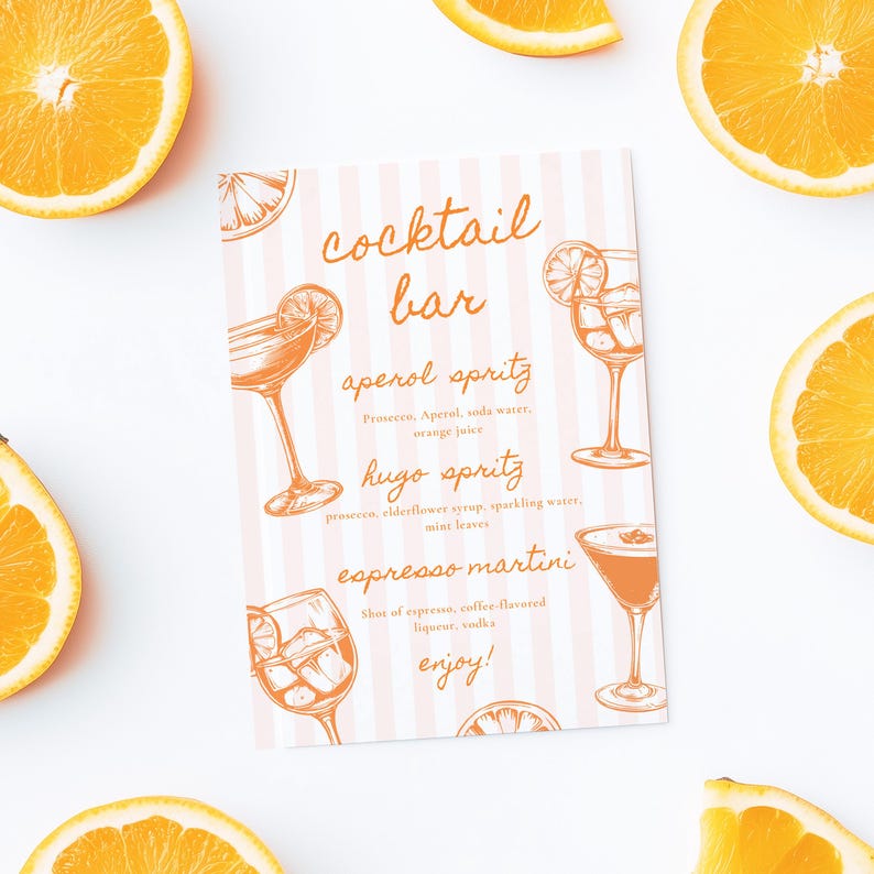 Cocktailbarskylt "Love at First Spritz" Möhippa Mall Retro Elegant Rosa Randig Sommar Handritad Spritz Bar Poster Canvas bild 4