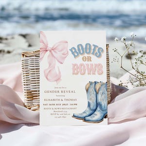 Boots or Bows Gender Reveal Invitation Template | Pink or Blue Western Theme | Editable Digital Invite Canva Printable Coquette Aesthetic image 4