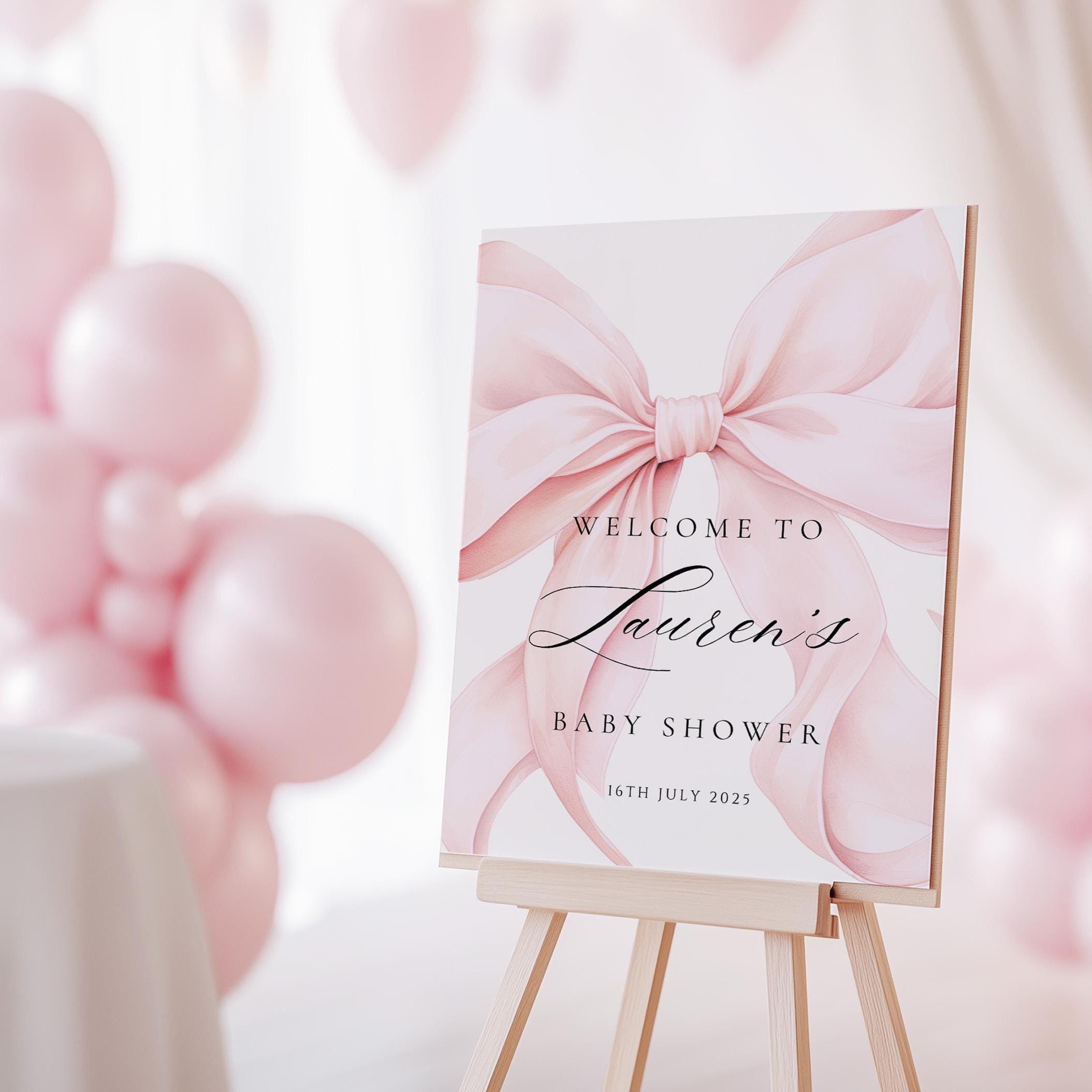 Pink Bow Baby Shower Welcome Sign Editable Canva Template Pink Coquette ...