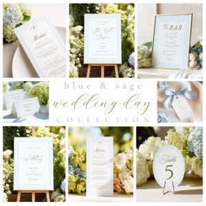Blue & Green Stripes Editable Canva Templates | Wedding 'Day Of' Stationery Printables