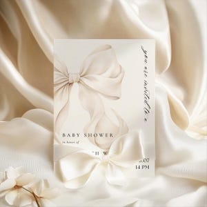 Modern White Bow Baby Shower Invitation Template Baby Shower Canva ...