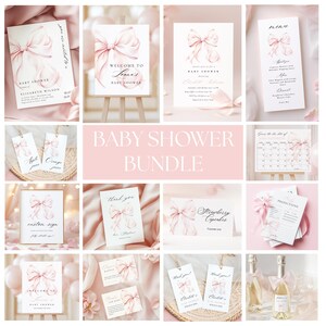 Modernes Blush Pink Schleifen Babyparty Willkommensschild Rosa Kokette Babyparty Eingang Schild Vorlage Rosa Schleife Minimalist 18x24 & 24x36 Canva Bild 7