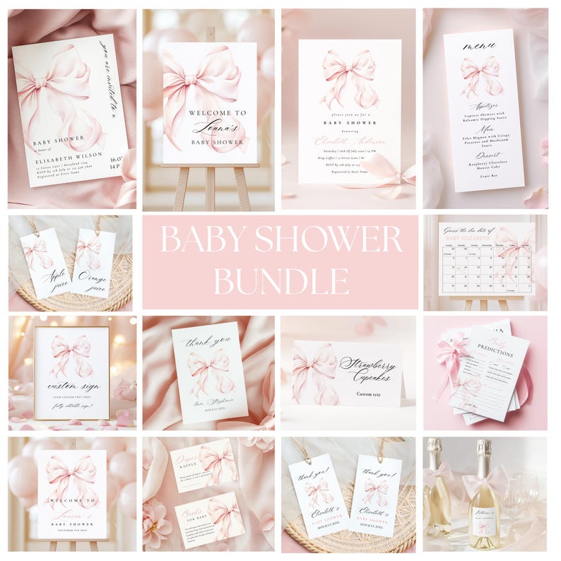 Modernes Blush Pink Schleifen Babyparty Willkommensschild Rosa Kokette Babyparty Eingang Schild Vorlage Rosa Schleife Minimalist 18x24 & 24x36 Canva Bild 7