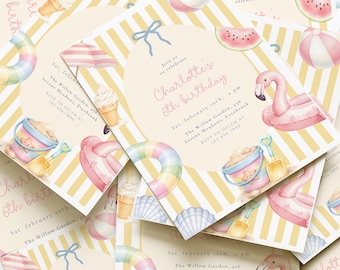 Kids Summer Pool Birthday Invitation | Canva Printable Invite