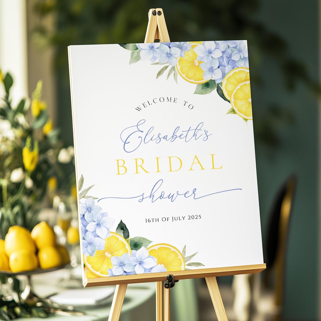 Lemon Hydrangea Bridal Shower Welcome Sign: Watercolor Citrus Theme ...