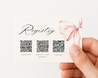 Pink Bow Registry Card Canva Template 5x3.5 Inch QR Code Gift Registry Card Baby Shower Birthday Enclosure Card Insert Bridal Shower Simple