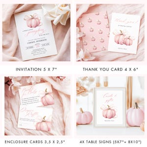 PACCHETTO Little Pumpkin is On The Way Set per Baby Shower Invito per Bambina con Fiocco Rosa Cartello di Benvenuto Autunnale Invito Digitale 10x Gioco Pacchetto Zucca Rosa immagine 2