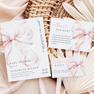 Modernes Blush Pink Schleifen Babyparty Willkommensschild Rosa Kokette Babyparty Eingang Schild Vorlage Rosa Schleife Minimalist 18x24 & 24x36 Canva Bild 8