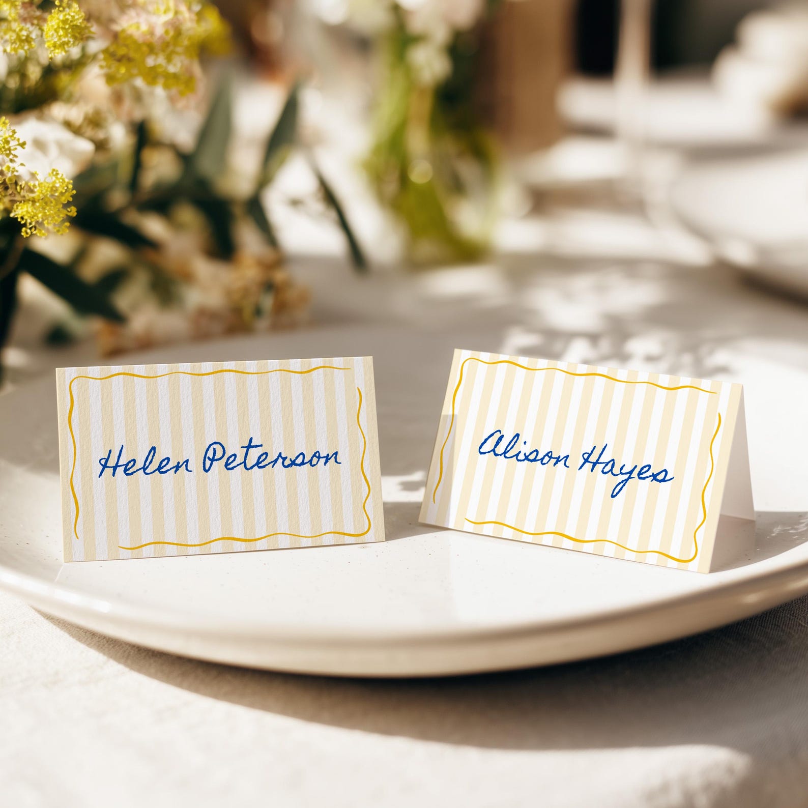 Yellow Stripes Place Card Template | Retro Border Summer Food Label ...