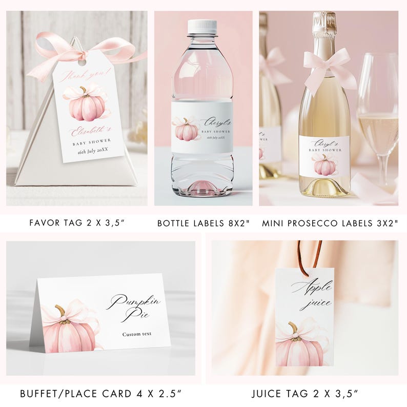 PACCHETTO Little Pumpkin is On The Way Set per Baby Shower Invito per Bambina con Fiocco Rosa Cartello di Benvenuto Autunnale Invito Digitale 10x Gioco Pacchetto Zucca Rosa immagine 5