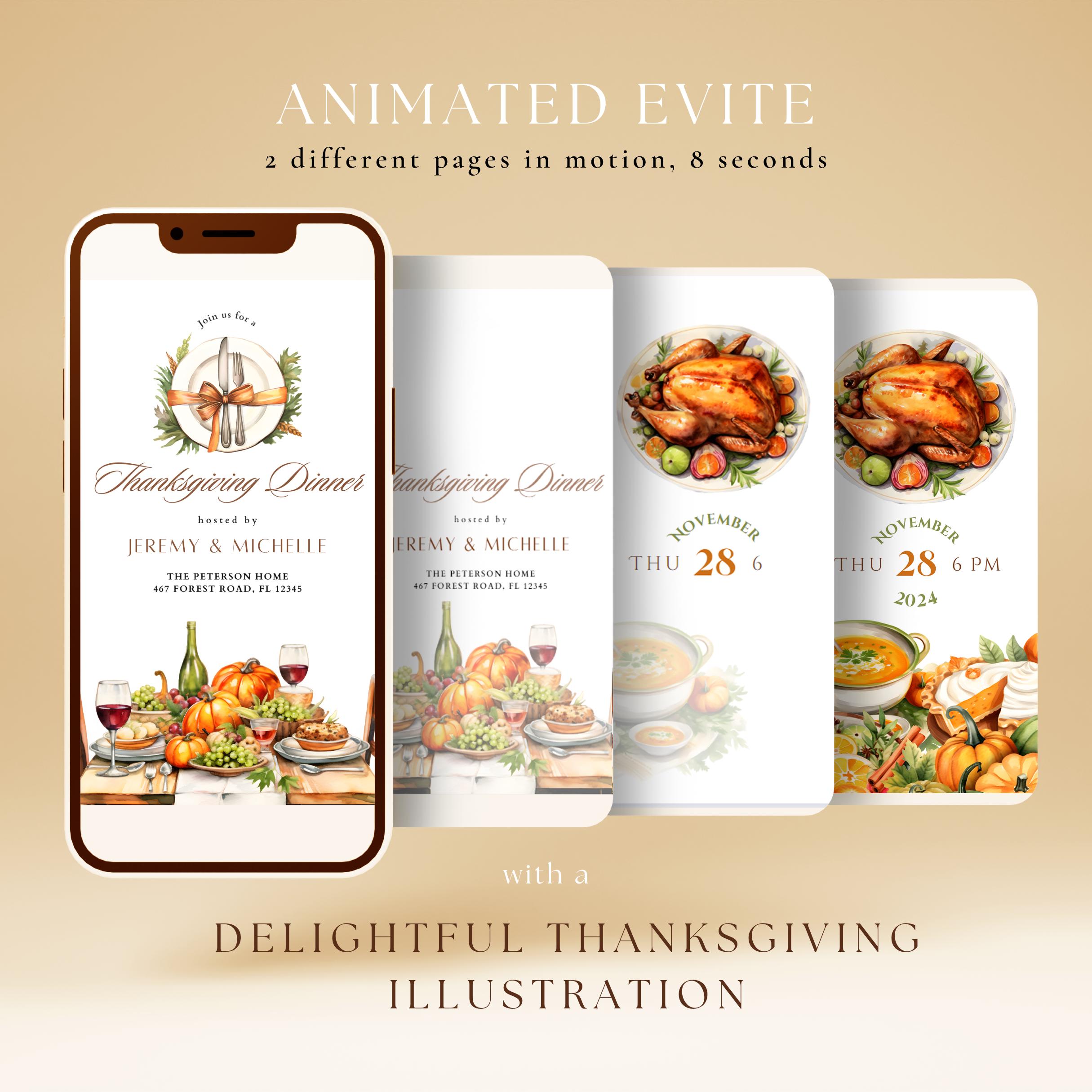 Animierte Mobile Thanksgiving Dinner Einladung Herbst Themen Familie Abendessen Einladung Kürbis Türkei Freunde geben Digital Invite Canva Video