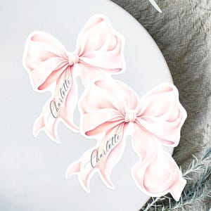 Roze strik plaatskaartsjabloon, DIY roze strik babyshower plaatskaart verjaardagskaart bruids douche strik vrijgezellenfeest digitale canva sjabloon