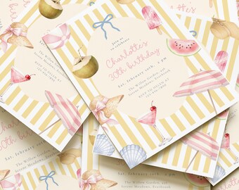 Coquette Summer Birthday Invitation | Canva Printable Invite
