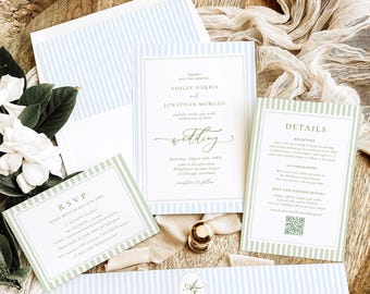 Light Blue & Sage Green Romantic Wedding Suite | Printable Canva Template Downloads