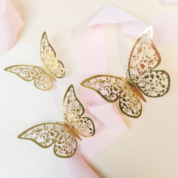 Schmetterling Kuchen oder Cupcake Toppers, Gold Schmetterling Kuchen Dekor Set von 6 oder 12