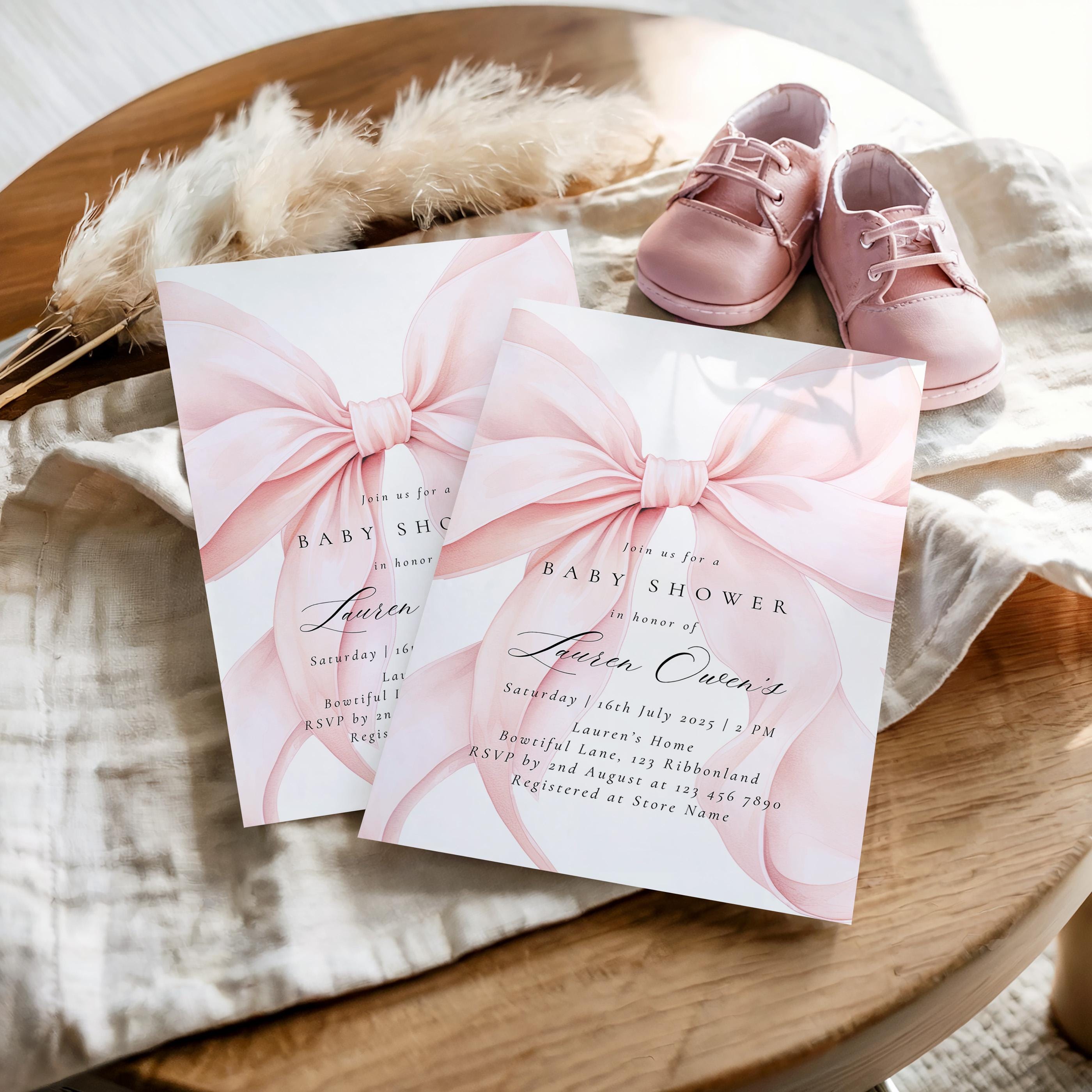 Blush Pink Bow Baby Shower Invitation Template Baby Girl Shower Canva ...