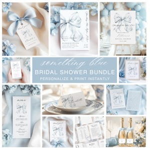 Something Blue Before I do Bridal Shower BUNDLE Coquette Blue Bow She&#39;s Tying the Knot Bridal Shower Printable Canva Party Set Templates