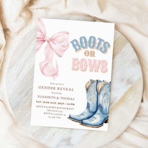 Boots or Bows Gender Reveal Invitation Template | Pink or Blue Western Theme | Editable Digital Invite Canva Printable Coquette Aesthetic image 3