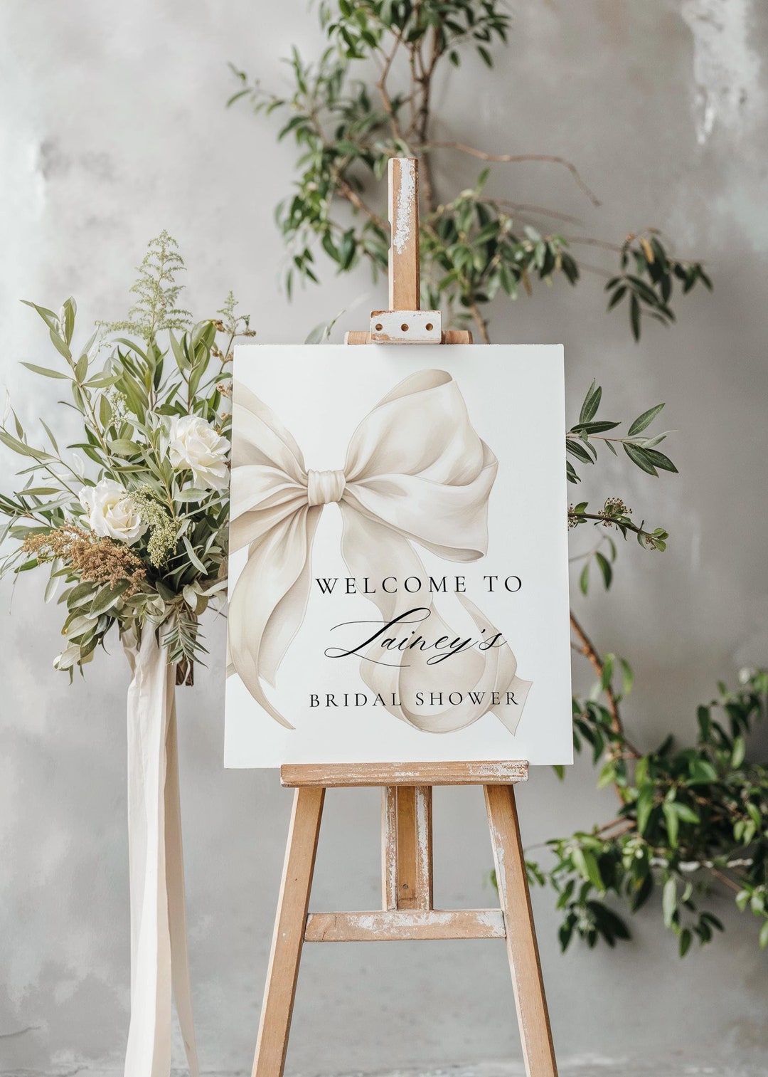 EDITABLE White Bow Bridal Shower Welcome Sign White Bridal Shower ...