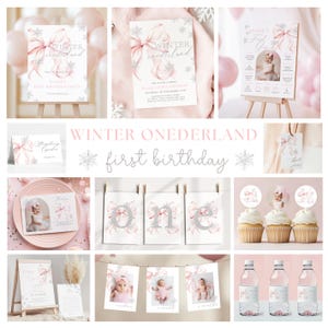 Mobile Animated Pink Bow Winter Onederland First Birthday Invitation Template Girl Snowflake 1st Birthday Pink Silver 1st Christmas Birthday image 7