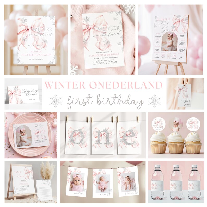 Mobile Animated Pink Bow Winter Onederland First Birthday Invitation Template Girl Snowflake 1st Birthday Pink Silver 1st Christmas Birthday image 7