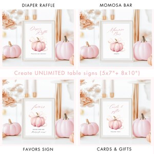 PACCHETTO Little Pumpkin is On The Way Set per Baby Shower Invito per Bambina con Fiocco Rosa Cartello di Benvenuto Autunnale Invito Digitale 10x Gioco Pacchetto Zucca Rosa immagine 4