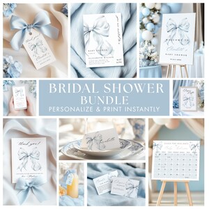 Lot quelque chose de bleu avant que je fasse une douche nuptiale Coquette noeud bleu elle fait le noeud Modèles imprimables de fête de la douche nuptiale sur toile