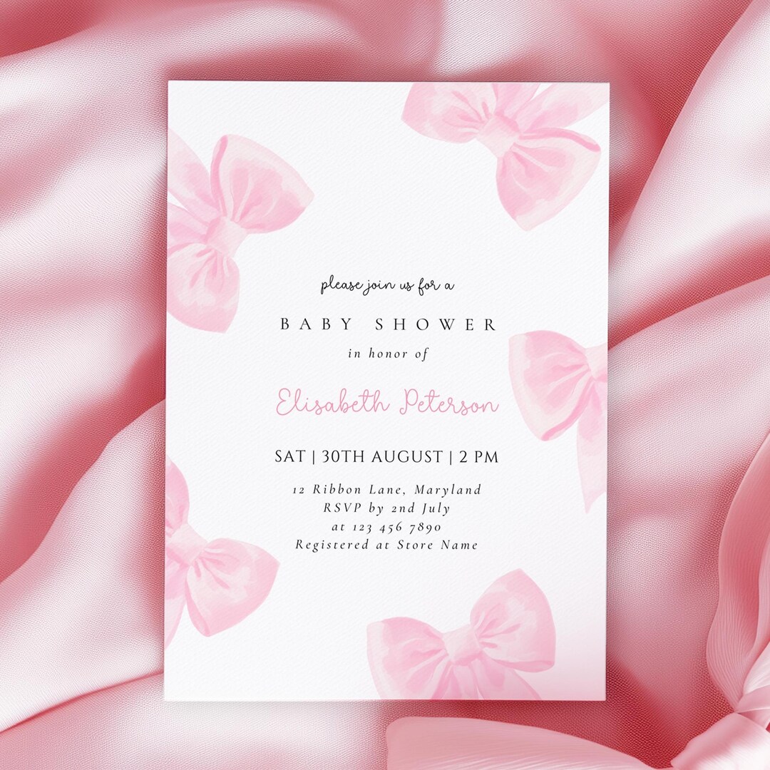 Pink Bow Baby Shower Invitation Template Baby Girl Shower Canva ...