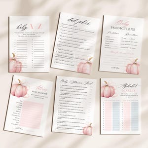 PACCHETTO Little Pumpkin is On The Way Set per Baby Shower Invito per Bambina con Fiocco Rosa Cartello di Benvenuto Autunnale Invito Digitale 10x Gioco Pacchetto Zucca Rosa immagine 8