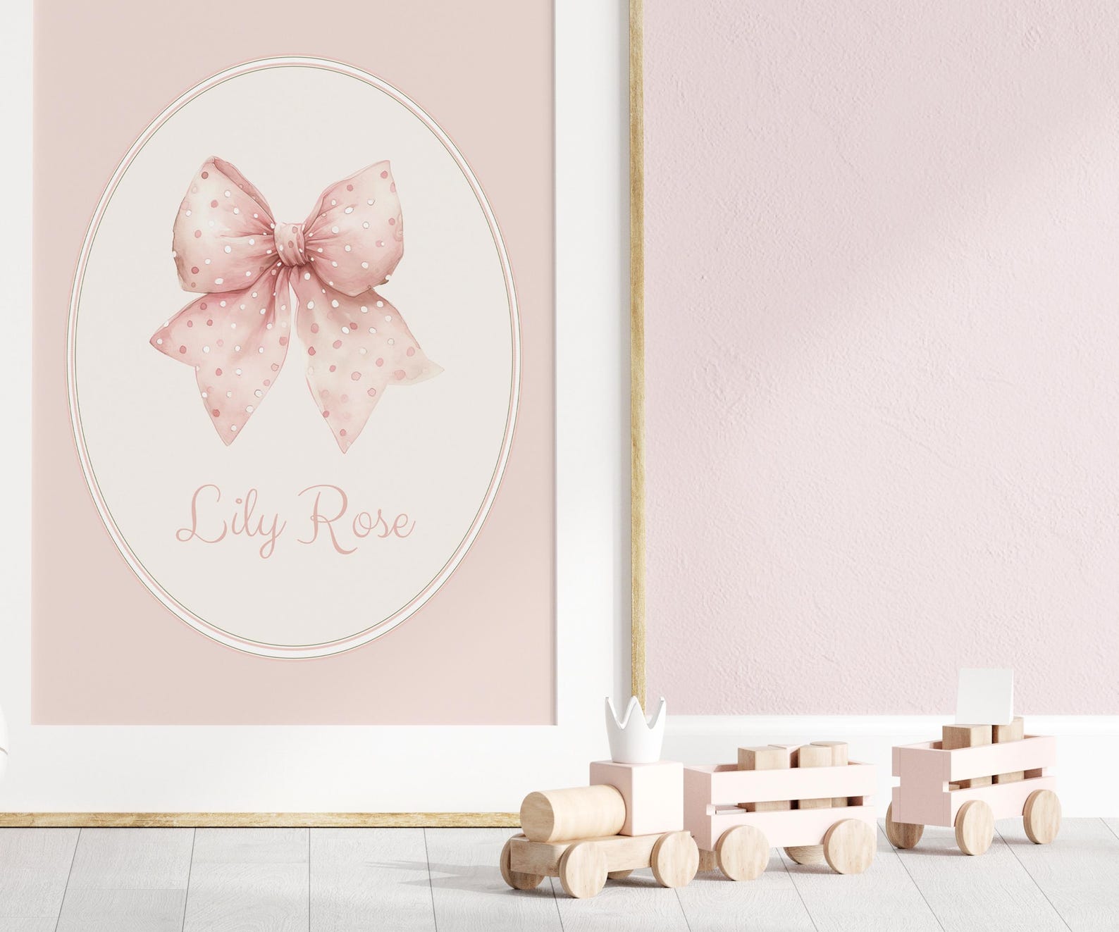Pink Bow Nursery Baby Girl Name Wall Art Template Custom Name Elegant ...