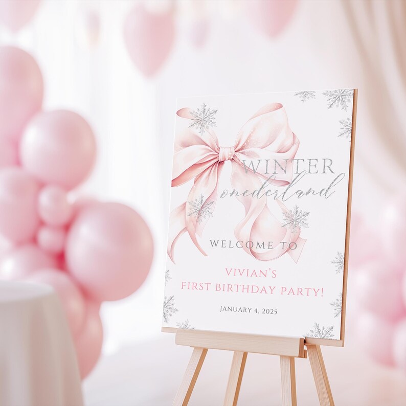 Mobile Animated Pink Bow Winter Onederland First Birthday Invitation Template Girl Snowflake 1st Birthday Pink Silver 1st Christmas Birthday image 10