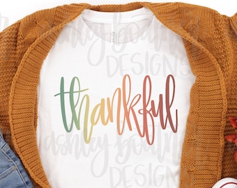 Tacksam PNG-design | Thanksgiving-sublimering PNG | Höstdesign | Handbokstäver | Digital nedladdning
