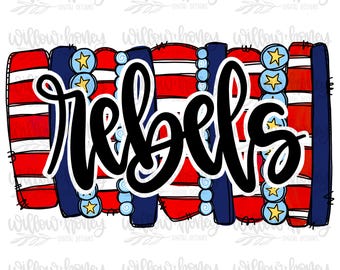 Mascotte des rebelles PNG | Design numérique School Spirit pour sublimation, sérigraphie, transferts et DTF | Dessiné à la main avec inscription en téléchargement numérique