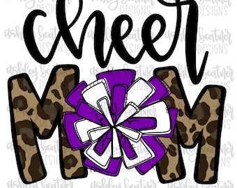 Cheer Mom Sublimation Design | Hand Drawn PNG | Digital Download | Digital Artwork | Sports PNG | Cheer Mama | Purple and White