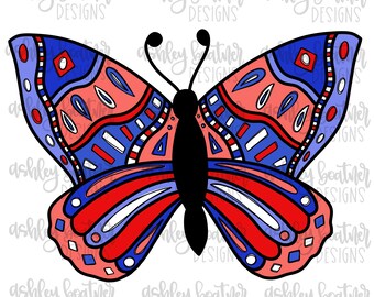 Patriotic Butterfly | Fourth of July Sublimation Design | Patriotic PNG | 4th of July | Hand Drawn Digital Download | USA | America