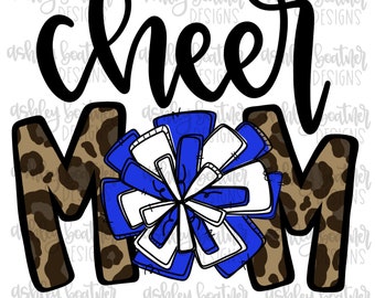 Cheer Mom Sublimation Design | Hand Drawn PNG | Digital Download | Digital Artwork | Sports PNG | Cheer Mama | Blue and White