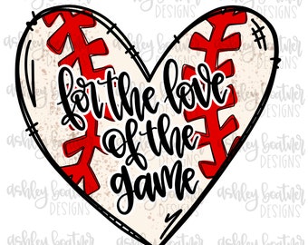 Pelo amor ao jogo Design de sublimação de coração de beisebol | PNG desenhado à mão | Download Digital | Arte Digital | Esportes PNG