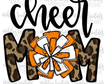 Cheer Mom Sublimation Design | Hand Drawn PNG | Digital Download | Digital Artwork | Sports PNG | Cheer Mama | Orange and White