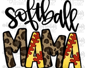 Softball Mama Sublimation Design | Hand Drawn PNG | Digital Download | Digital Artwork | Sports PNG | Softball Mama