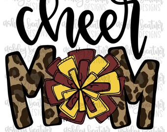 Cheer Mom Sublimation Design | Hand Drawn PNG | Digital Download | Digital Artwork | Sports PNG | Cheer Mama | Maroon and Gold