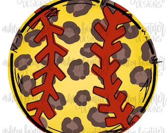 Softball Leopard Print Sublimation Design | Hand Drawn PNG | Digital Download | Digital Artwork | Sports PNG