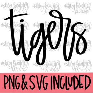 Tiger Maskottchen Hand beschriftet Design PNG SVG | Fußball | Maskottchen SVG Digital Download