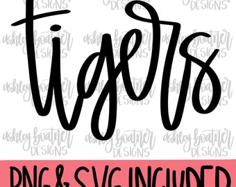 Tigers Mascot Hand Lettered Design PNG SVG | Football | Mascot SVG Digital Download