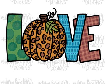 Love Leopard Print Pumpkin PNG | Hand Drawn Sublimation Design | Fall Digital Download