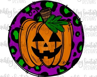 Halloween Digital Download | Hand Drawn Sublimation | PNG File | Leopard Jack O Lantern | Pumpkin Face | Happy Fall