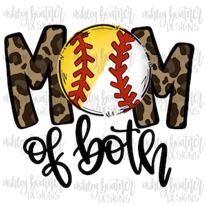Mom of Both Leopard Print Sublimation Design | Hand Drawn PNG | Digital Download | Baseball | Softball | Digital Artwork | Sports PNG