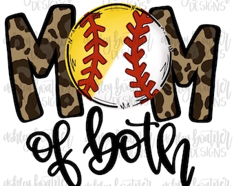 Moeder van beide Leopard Print Sublimation Design | Hand getrokken PNG | Digitale download | Honkbal | Softbal | Digitaal kunstwerk | Sport PNG