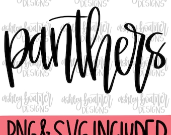 Panthers Mascot Hand Lettered Design PNG SVG | Football | Mascot SVG Digital Download