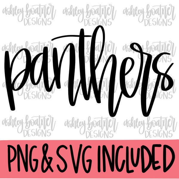 Panthers Mascot Hand Lettered Design PNG SVG | Football | Mascot SVG Digital Download